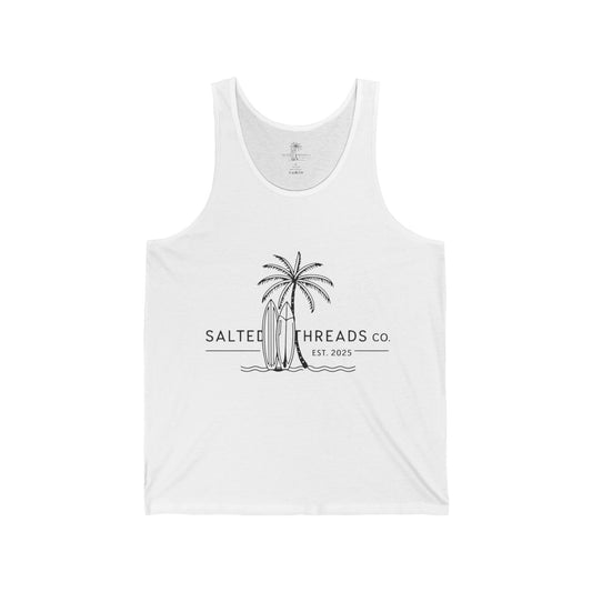 Salted Threads Co. Unisex Jersey Tank - Surf Style with Palm Tree Design